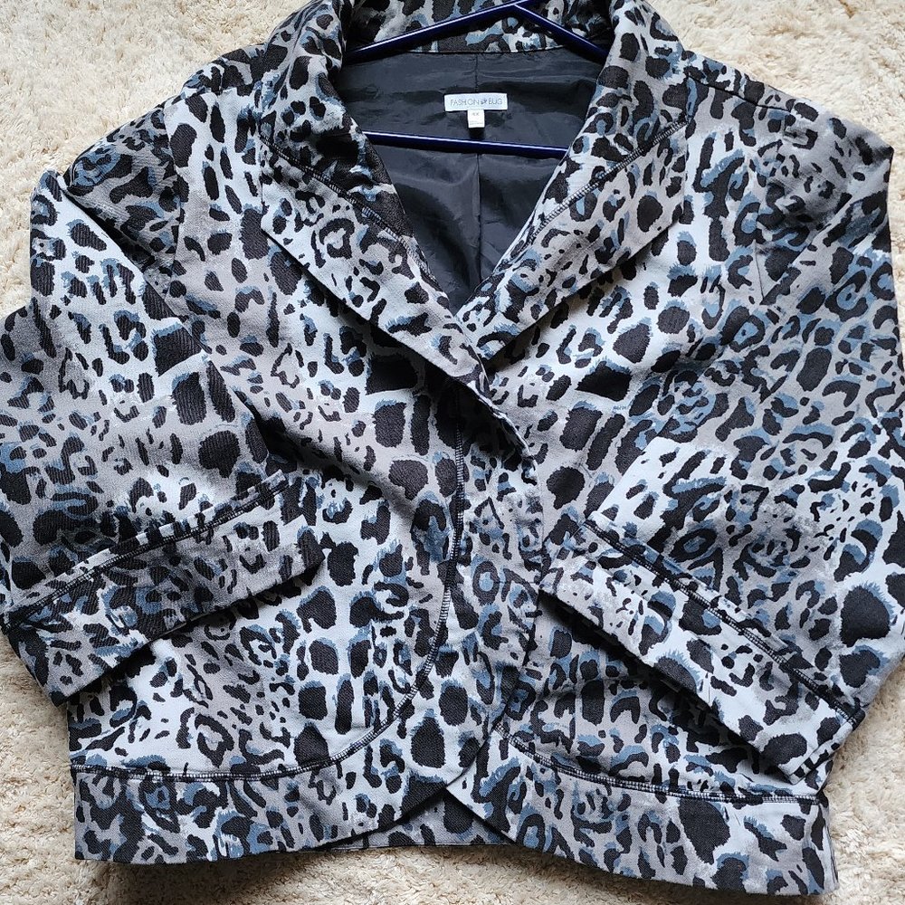 Denim Snow Leopard Open Front Jacket 4x - Picture 6 of 13